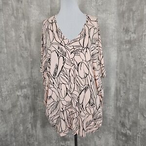 Bryn Walker Womens M Pink Black Floral Charlie Oversized Tunic Hi Lo Top